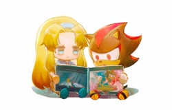 Size: 2048x1308 | Tagged: safe, artist:waaii132299, maria robotnik, shadow the hedgehog, human, sonic adventure 2, 2024, book, chibi, cute, duo, earth, english text, holding something, mariabetes, quote, reading, shadowbetes, simple background, sitting, smile, sonic and friends, space, white background