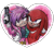 Size: 1280x1122 | Tagged: safe, artist:viciousbutprecious, julie-su, knuckles the echidna, echidna, 2026, duo, female, gun, heart background, holding each other, holding something, julie-su x knuckles, male, pistol, shipping, straight, weapon