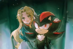Size: 2048x1370 | Tagged: safe, artist:waaii132299, maria robotnik, shadow the hedgehog, human, 2024, duo, mouth open, smile