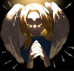 Size: 1056x1002 | Tagged: safe, artist:tamjeong_sonic, maria robotnik, human, 2026, angel, angel wings, black background, eyes closed, hands together, simple background, solo, wings