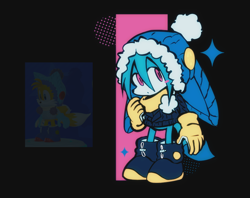 Size: 874x692 | Tagged: safe, artist:mumidraws, kit the fennec, 2026, alternate outfit, beanie, blushing, boots, clothes, coat, cute, gloves, hat, kitabetes, lidded eyes, looking at viewer, scarf, solo, winter, winter outfit, yellow gloves