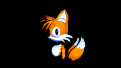 Size: 2930x1650 | Tagged: safe, artist:thebutterusername, miles "tails" prower, black background, looking at viewer, meme, pixel art, redraw, shadowed face, simple background, solo, staring sonic