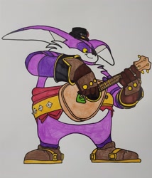 Size: 3000x3502 | Tagged: safe, artist:masaxmune23, big the cat, sonic prime, 2024, catfish (character), guitar, holding something, smile, solo, standing, traditional media