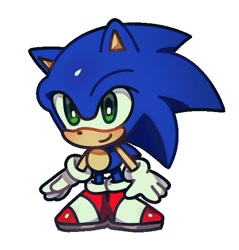 Size: 545x569 | Tagged: safe, artist:tamjeong_sonic, sonic the hedgehog, 2025, chibi, cute, simple background, smile, solo, standing, white background