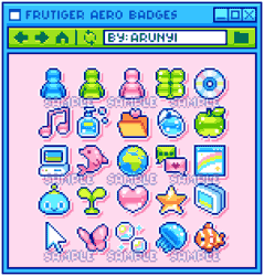 Size: 604x632 | Tagged: safe, artist:arunyi, chao, dolphin, 2025, animated, apple, bottle, butterfly, cd, computer, earth, english text, fish, food, frutiger aero, gif, heart, jellyfish, literal animal, neutral chao, pink background, planet, plant, simple background, star (symbol), watermark