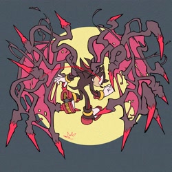 Size: 3508x3508 | Tagged: safe, artist:biolizard02, shadow the hedgehog, sonic x shadow generations, 2024, doom shadow, from behind, grey background, simple background, solo, wings