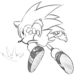 Size: 565x565 | Tagged: safe, artist:biolizard02, sonic the hedgehog, sonic cd, 2022, classic sonic, greyscale, monochrome, simple background, solo, white background