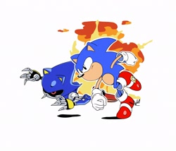Size: 2626x2253 | Tagged: safe, artist:biolizard02, metal sonic, sonic the hedgehog, sonic cd, 2022, duo, robot, simple background, white background