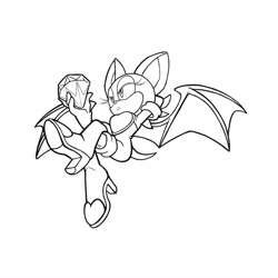 Size: 4096x4096 | Tagged: safe, artist:biolizard02, rouge the bat, 2021, chaos emerald, greyscale, holding something, line art, monochrome, simple background, solo, speech bubble