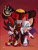 Size: 1569x2048 | Tagged: safe, artist:saviebelle, e-123 omega, rouge the bat, shadow the hedgehog, bat, hedgehog, 2025, arms folded, female, frown, glowing eyes, gradient background, lidded eyes, looking at viewer, male, robot, signature, standing, team dark, trio
