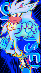 Size: 1080x1920 | Tagged: safe, artist:appleandcinnamon, silver the hedgehog, hedgehog, 2025, chest fluff, chromatic aberration, english text, frown, it's no use, looking at viewer, male, meme, neck fluff, outline, solo, solo male, text