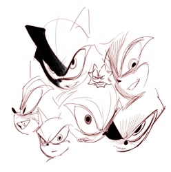 Size: 1108x1119 | Tagged: safe, artist:guitar_00000001, shadow the hedgehog, 2025, monochrome, simple background, sketch, smile, solo, white background