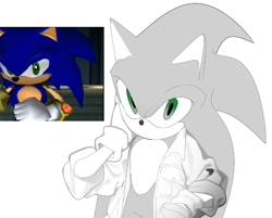 Size: 704x567 | Tagged: safe, artist:guitar_00000001, sonic the hedgehog, hedgehog, sonic adventure 2, 2025, greyscale, jacket, male, monochrome, simple background, solo, spot color, white background