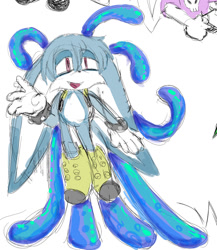 Size: 909x1049 | Tagged: safe, artist:bobbutterbutt, kit the fennec, 2025, eye clipping through hair, flat colors, hydrokinesis, lidded eyes, male, mid-air, mouth open, open smile, simple background, sketch, smile, smiling at viewer, solo, solo male, tentacle, water, waving, white background