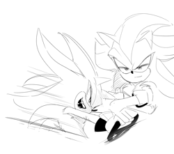 Size: 2000x1771 | Tagged: safe, artist:guitar_00000001, shadow the hedgehog, 2025, driving, greyscale, monochrome, simple background, sketch, smile, solo, white background