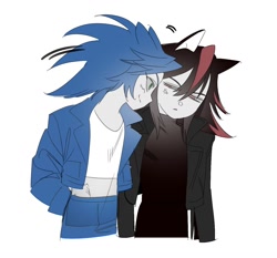 Size: 1290x1200 | Tagged: safe, artist:guitar_00000001, shadow the hedgehog, sonic the hedgehog, human, 2025, duo, humanized, looking at them, simple background, white background