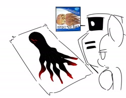 Size: 1898x1483 | Tagged: safe, artist:guitar_00000001, e-123 omega, rouge the bat, shadow the hedgehog, sonic x shadow generations, 2025, doom morph, doom shadow, food, korean text, monochrome, simple background, sketch, squid, team dark, trio, white background