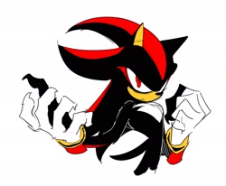 Size: 1870x1544 | Tagged: safe, artist:guitar_00000001, shadow the hedgehog, 2025, claws, clenched fist, looking at viewer, simple background, solo, standing, white background