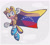 Size: 1280x1147 | Tagged: safe, artist:kayakin, ray the flying squirrel, flying squirrel, 2025, blue shoes, chest fluff, country flag, flag, gloves, holding something, male, mid-air, mouth open, open smile, shoes, smiling at viewer, solo, solo male, venezuela flag