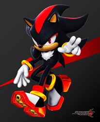 Size: 1647x2000 | Tagged: safe, artist:gabs_c4d, shadow the hedgehog, hedgehog, 2026, 3d, abstract background, frown, logo, looking at viewer, male, pointing, pointing at viewer, shadow's logo, solo, solo male