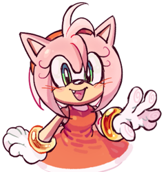 Size: 873x893 | Tagged: safe, artist:snzsnl, amy rose, hedgehog, 2026, blushing, eyelashes, female, mouth open, one fang, open smile, simple background, smile, smiling at viewer, solo, solo female, white background