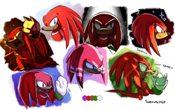 Size: 1280x802 | Tagged: safe, artist:survivalstep, knuckles the echidna, echidna, color palette, food, frown, fruit, grape, looking offscreen, male, mouth open, sharp teeth, smile, solo, solo male, sparkles