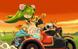 Size: 1800x1136 | Tagged: safe, artist:cheroy, cheese (chao), cosmo the seedrian, cream the rabbit, shadow the hedgehog, seedrian, motorcycle