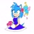 Size: 1280x1280 | Tagged: safe, artist:lightpinkhibiscus, amy rose, chao, hedgehog, 2018, agender, blue fur, blushing, color swap, duo, female, flower, heart, holding something, looking at them, looking offscreen, neutral chao, petal, petals, rose, signature, simple background, smile, white background