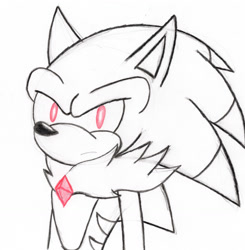 Size: 1255x1280 | Tagged: safe, artist:sonicxjones, sonic the hedgehog, hedgehog, sonic forces, 2022, alternate universe, frown, line art, looking at viewer, male, monochrome, neck fluff, red eyes, simple background, solo, solo male, spot color, white background