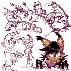 Size: 2000x2000 | Tagged: safe, artist:lyralamb, nicole the hololynx, lynx, computing, female, hololynx, pose, sketch, solo, standing