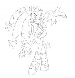 Size: 1626x1678 | Tagged: safe, artist:guitar_00000001, sonic the hedgehog, 2025, arm up, greyscale, jester outfit, jester sonic, monochrome, simple background, sketch, smile, solo, speech bubble, standing