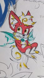 Size: 1729x3072 | Tagged: safe, artist:inkedhorror, artist:timefvck, chip, 2025, beanbrows, chipabetes, cute, flapping wings, male, neck fluff, sketch, smile, smiling at viewer, solo, solo male, traditional media, unknown species