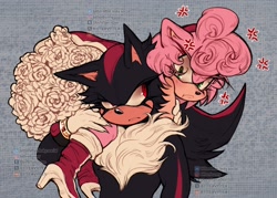 Size: 2048x1468 | Tagged: safe, artist:b1tterv1tter, amy rose, shadow the hedgehog, hedgehog, 2026, amy x shadow, carrying on shoulder, carrying them, duo, female, looking at each other, male, shipping, straight, watermark