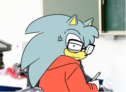 Size: 873x640 | Tagged: safe, artist:guitar_00000001, nicky, 2025, holding something, looking at viewer, looking back, photographic background, solo, sonic the hedgehog (shogakukan)