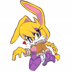 Size: 2048x2048 | Tagged: safe, artist:candleyy, bunnie rabbot, rabbit, female, heart, jacket, looking at viewer, roboticized, solo, white background