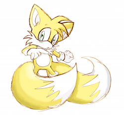 Size: 2220x2062 | Tagged: safe, artist:kanelisokeri, miles "tails" prower, 2008, :o, looking at viewer, mouth open, pointing, simple background, solo, standing, white background