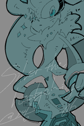 Size: 400x600 | Tagged: safe, artist:34_6, silver the hedgehog, 2025, character name, grey background, looking at viewer, monochrome, signature, simple background, solo