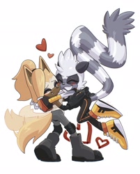 Size: 1644x2048 | Tagged: safe, artist:jadepesky, tangle the lemur, whisper the wolf, lemur, wolf, 2026, blushing, duo, female, happy, heart, hugging, lesbian, shipping, tangle x whisper, white background