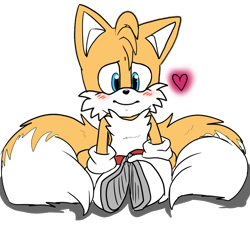 Size: 1000x900 | Tagged: safe, artist:candicindy, miles "tails" prower, fox, 2017, blushing, cute, eyelashes, flat colors, heart, looking offscreen, shadow (lighting), simple background, sitting, smile, solo, transparent background, treads