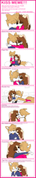 Size: 883x4370 | Tagged: safe, artist:candicindy, skye prower, oc, oc:violet rabbit, fox, rabbit, 2016, aged up, canon x oc, clothes, duo, english text, eye clipping through hair, eyes closed, french kiss, holding each other, holding them, hugging, hugging from behind, kiss, kiss meme, lidded eyes, lip suck, meme, neck bite, nibbling, panels, shipping, shoulder kiss, simple background, skye x violet, smile, straight, text, white background