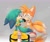 Size: 2048x1733 | Tagged: safe, artist:justatoast, kit the fennec, miles "tails" prower, 2024, duo, holding hands, looking at each other, reflection, signature, standing