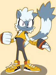 Size: 2480x3308 | Tagged: safe, artist:somebodystolemybread, tangle the lemur, 2026, clenched fist, cream background, looking at viewer, outline, signature, simple background, smile, smiling at viewer, solo, standing