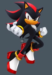 Size: 1423x2048 | Tagged: safe, artist:rainsyart, editor:rainsyart, shadow the hedgehog, 2025, 3d, edit, frown, grey background, looking offscreen, signature, simple background, solo, sonic racing crossworlds
