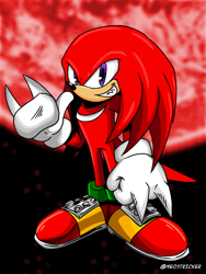 Size: 1800x2400 | Tagged: safe, artist:neostricker, knuckles the echidna, 2023, abstract background, clenched fists, looking at viewer, smile, solo, standing