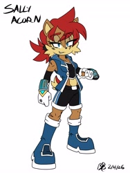 Size: 3072x4096 | Tagged: safe, artist:b1uewhirlwind, sally acorn, chipmunk, 2026, female, redesign, sally's ringblader outfit, scar, simple background, solo, standing, white background, wound