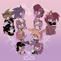 Size: 2000x2000 | Tagged: safe, artist:deemee40835031, amy rose, antoine d'coolette, ash mongoose, bunnie rabbot, fiona fox, mina mongoose, monkey khan, sally acorn, scourge the hedgehog, shadow the hedgehog, sonic the hedgehog, oc, chipmunk, coyote, fox, hedgehog, mongoose, monkey, rabbit, archie sonic online, 2026, amy x sonic, buntoine, female, group, looking at each other, male, roboticized, sally x sonic, scourge x fiona, shipping, straight, unnamed oc, valentine's day