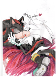 Size: 2552x3510 | Tagged: safe, artist:silvernya, shadow the hedgehog, silver the hedgehog, 2011, absurd res, bed, cute, dialogue, duo, english text, eyes closed, gay, gloves off, heart, lying down, lying on them, shadow x silver, shadowbetes, shipping, silvabetes, simple background, smile, text, treads, white background