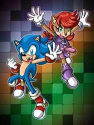 Size: 900x1200 | Tagged: safe, artist:bellseashell, manik acorn, sonia acorn, chipmunk, hedgehog, 2015, child, duo, female, male, parent:sally, parent:sonic, pose