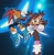 Size: 1006x1024 | Tagged: safe, nicole the hololynx, sally acorn, chipmunk, lynx, 2025, blue outline, duo, female, fighting pose, frown, hololynx, outline, pose, sally's ringblader outfit
