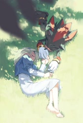Size: 1228x1819 | Tagged: safe, artist:cham__623, maria robotnik, shadow the hedgehog, human, 2025, barefoot, cute, daytime, duo, eyes closed, grass, holding hands, lying down, mariabetes, outdoors, shadowbetes